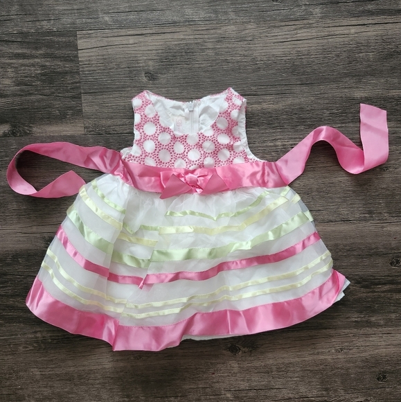 Bonnie Baby Pink and White Special Occasions Dress with Bow - Picture 1 of 5